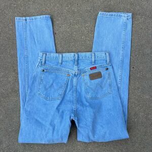 Vintage 90s Wrangler 14 MWZCB light wash high-rise wedgy fit cowgirl jeans 11x34